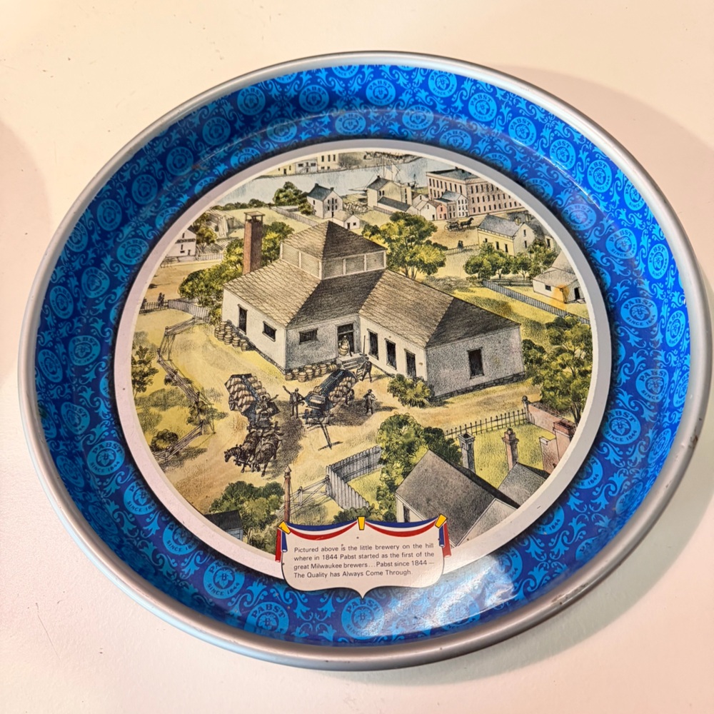 Pabst Blue Ribbon Beer Metal Serving Tray | 1976 Limited Edition Brewery Scene